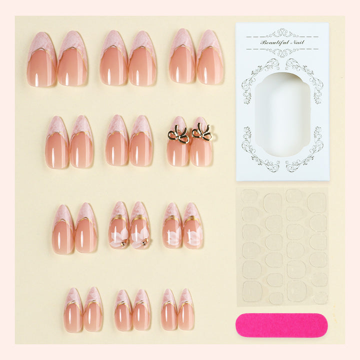 Elegantes Press-On Nail Art Set mit dekorativen Schleifenakzenten Karnz