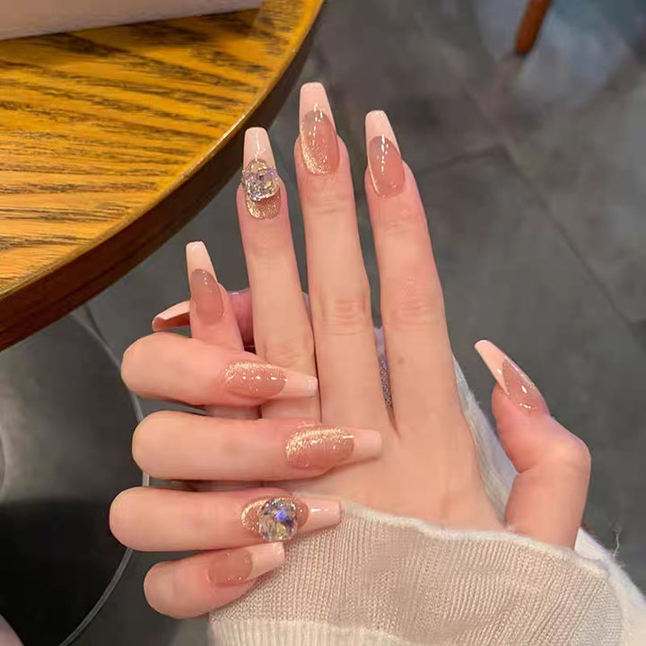 Press-On Nail Set mit elegantem Glitter und Kristallakzenten Karnz