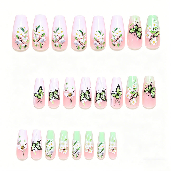 Künstlerisches Schmetterlings- und Blumen-Press-On-Nagelset Karnz