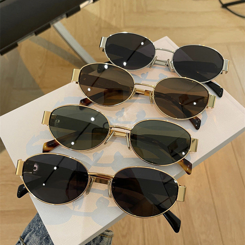 Damen modische Sonnenbrille im eleganten ovalen Design mit robustem Metallrahmen Karnz
