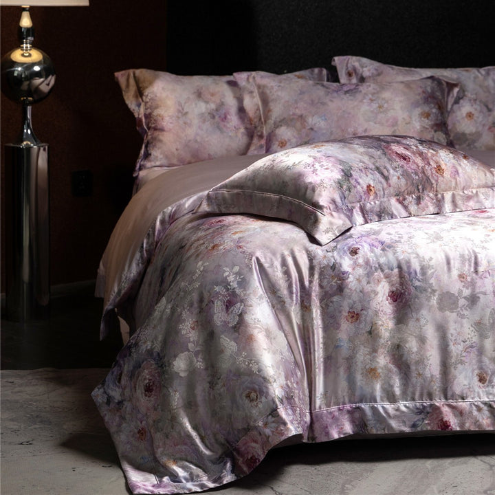 Florales Satin Jacquard Bettbezug Set mit Kissenbezügen