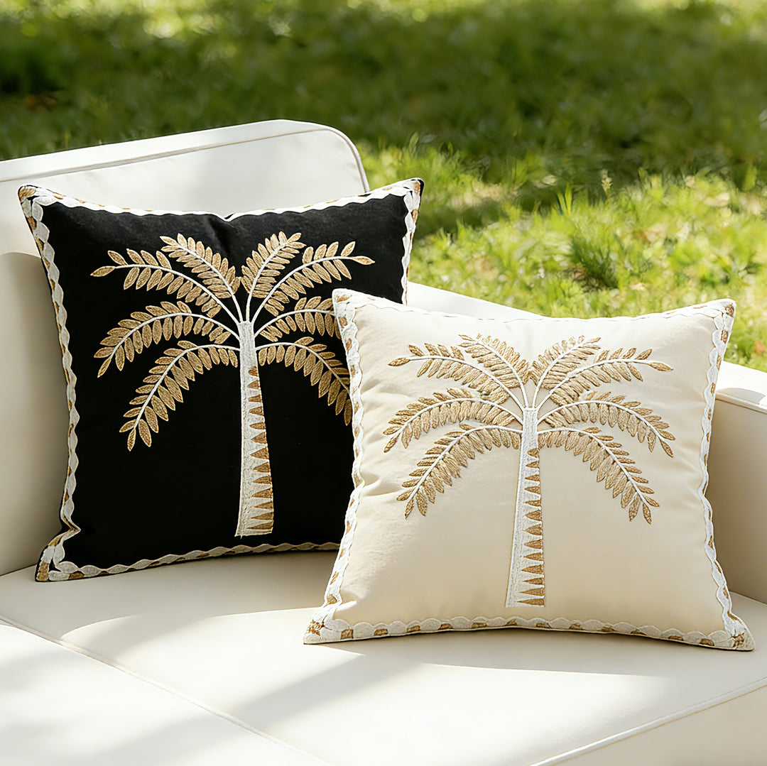 Besticktes Palm-Leinen Dekoratives Wurfkissen