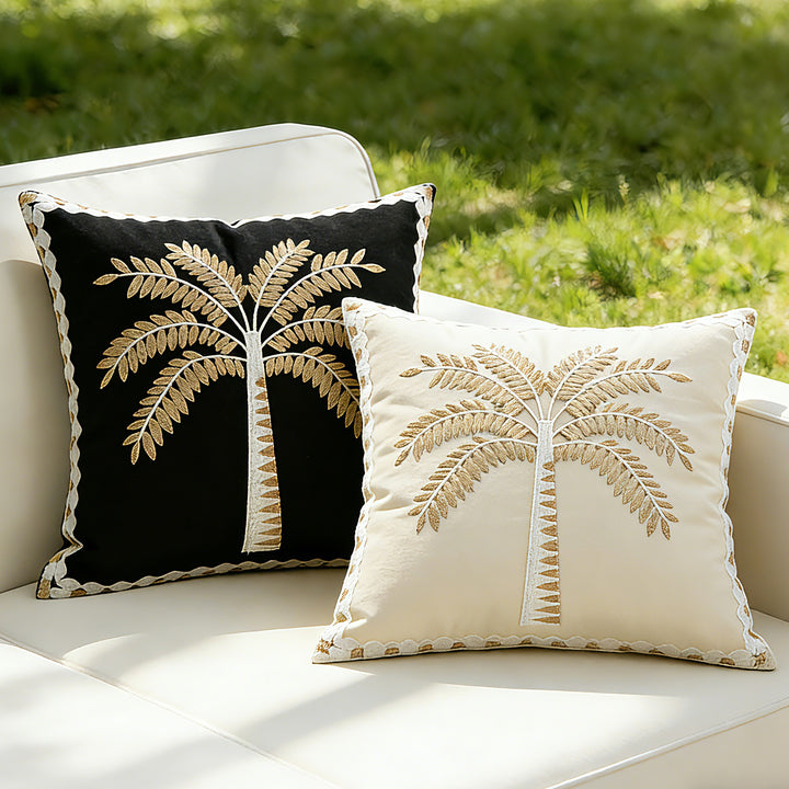 Besticktes Palm-Leinen Dekoratives Wurfkissen