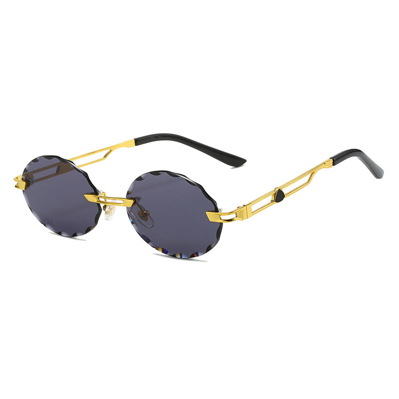 Damen runde Sonnenbrille mit einzigartigem Wellendesign und hochwertigem Metallrahmen Karnz