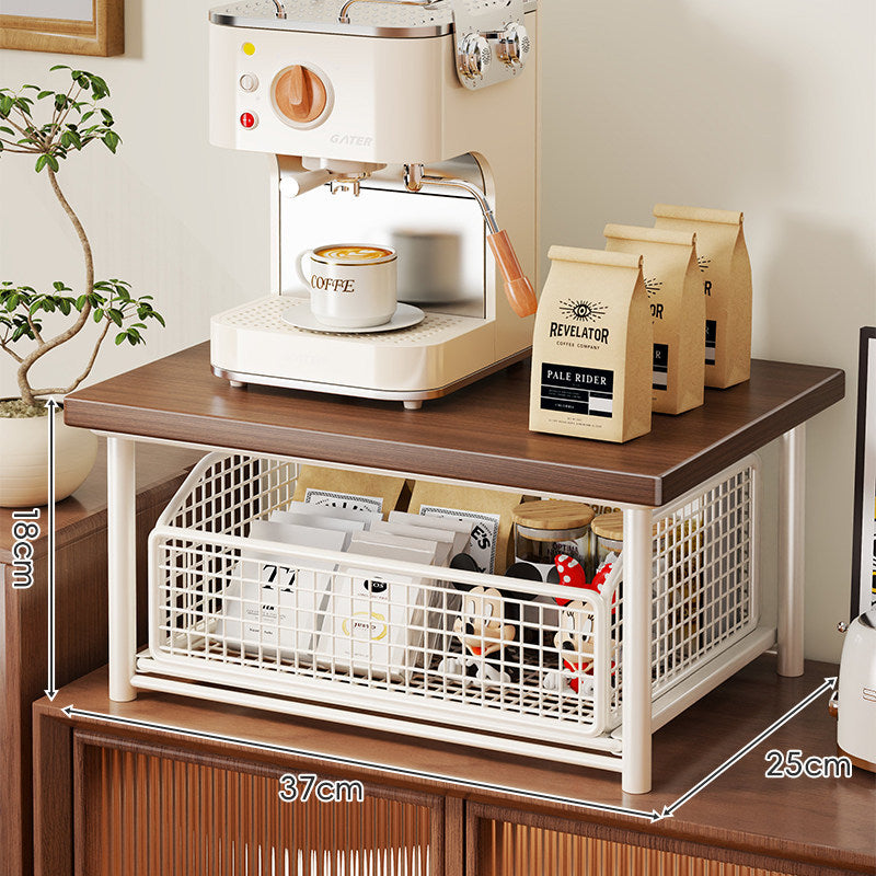 Theke Kaffeemaschinenständer mit rutschendem Drahtkorb und erhöhtem Holztop