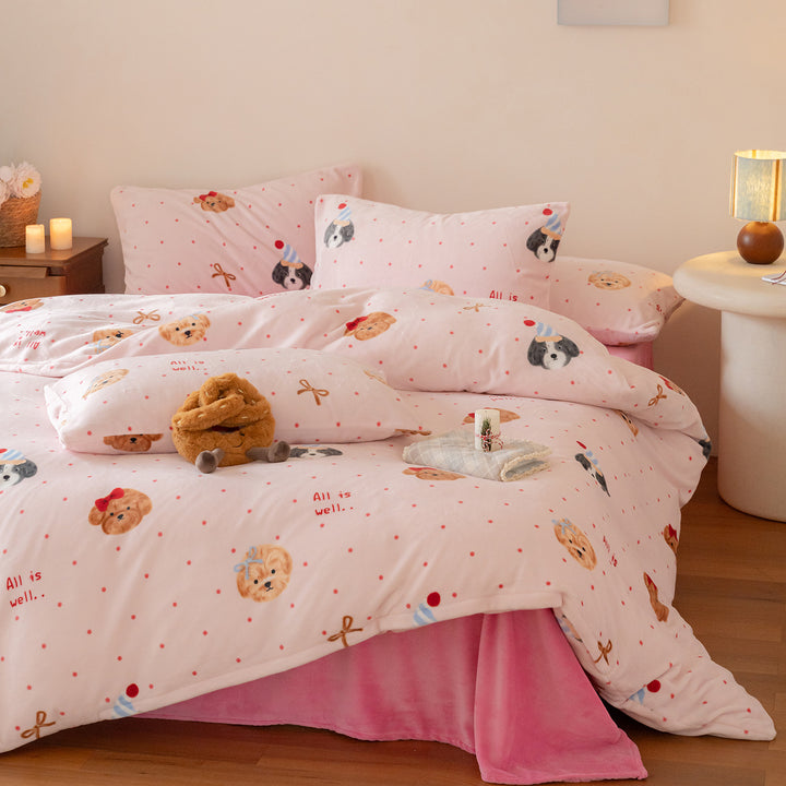 Kinder-Bettwäsche-Set aus kuscheligem Flanell mit kariertem Tiergesichter-Print und Reißverschluss