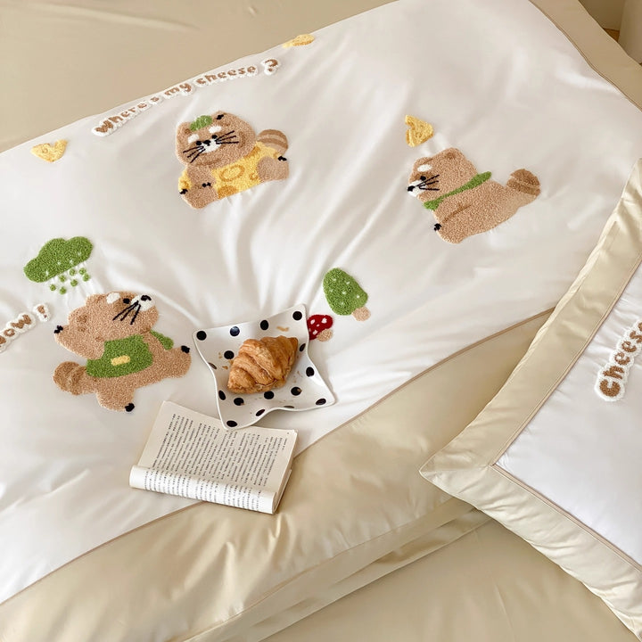 Besticktes Plüsch-Applikation Bettwäsche-Set mit Kopfkissenbezügen