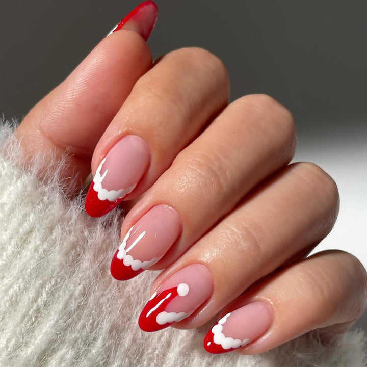 Festliches Thema Press-On Nagelset mit dekorativem Weihnachtsmannhut-Design Karnz