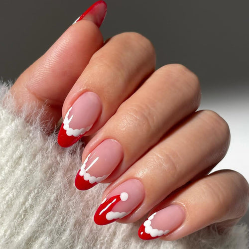Festliches Thema Press-On Nagelset mit dekorativem Weihnachtsmannhut-Design Karnz