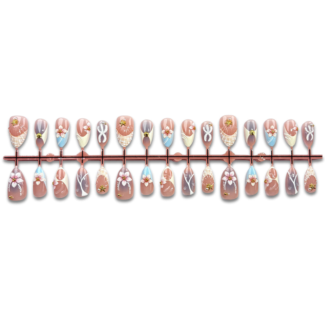 Künstlerisches florales verziertes Press-On Nail Set