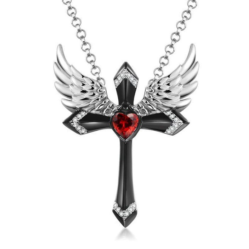 Gothic Engel Flügel Kreuz Anhänger Halskette Karnz
