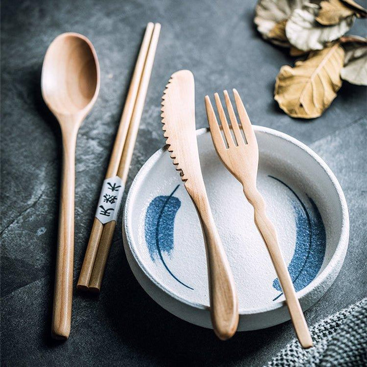 Japanischer schlichter Stil Holzbestecksets | Karnz
