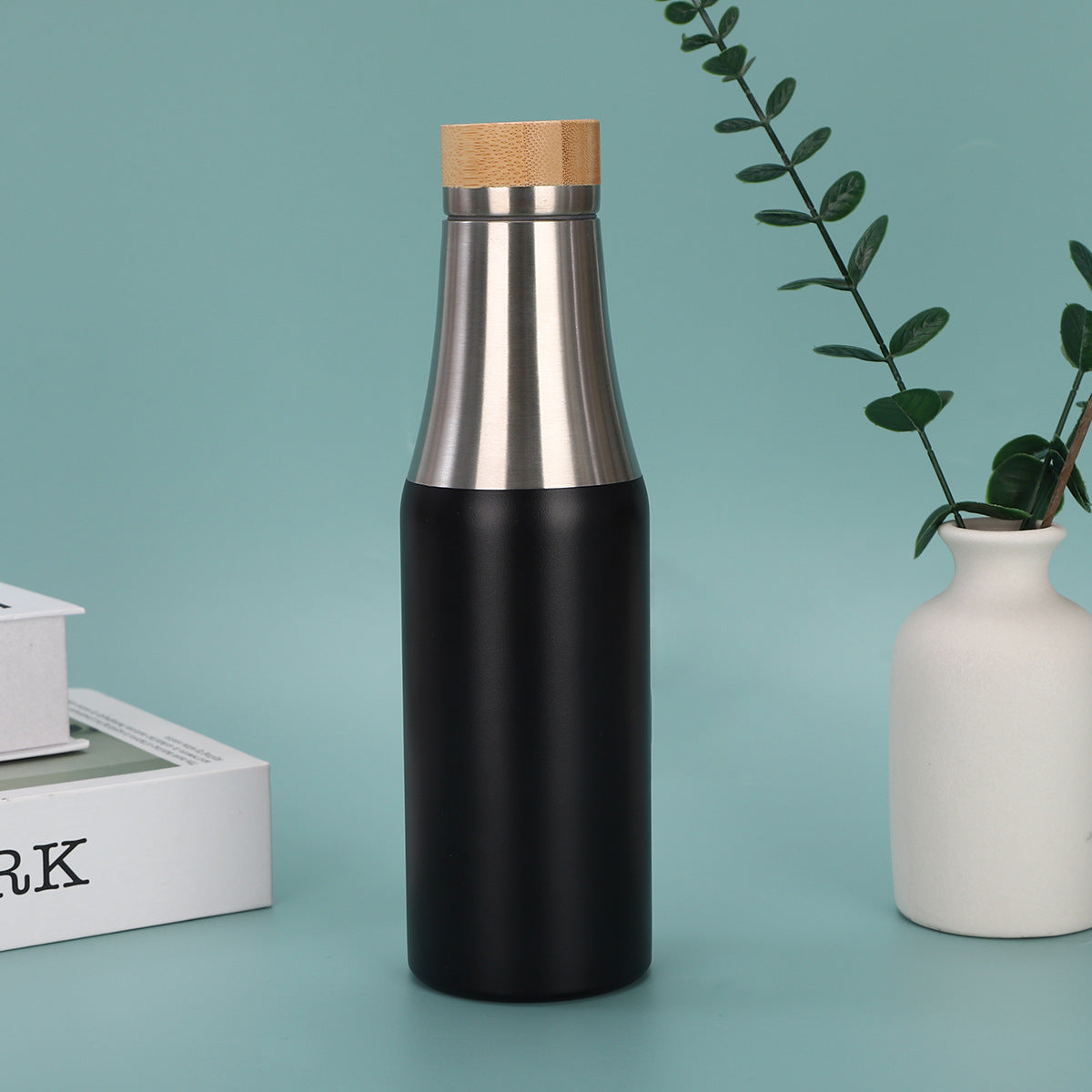 Damen edelstahl isolierte Trinkflasche mit Bambusdeckel Karnz