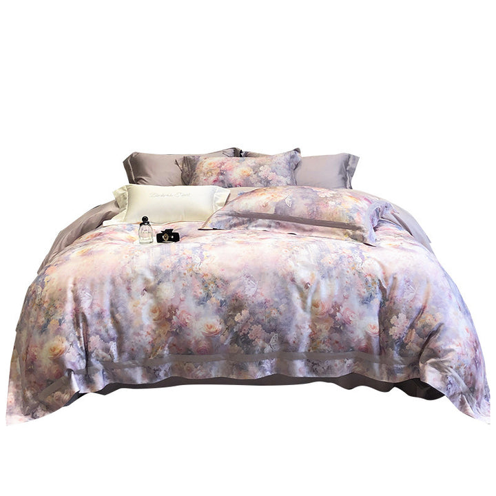 Satin-Feel Aquarell Floral Bettbezug Set mit Kissenbezügen