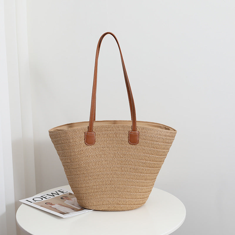Damen Geräumige Strandtasche aus geflochtenem Naturmaterial Karnz