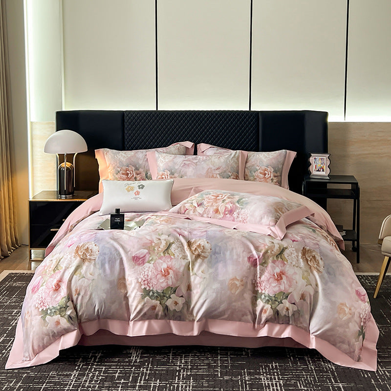 Luxuriöses Floral Baumwollsatin Bettbezugset