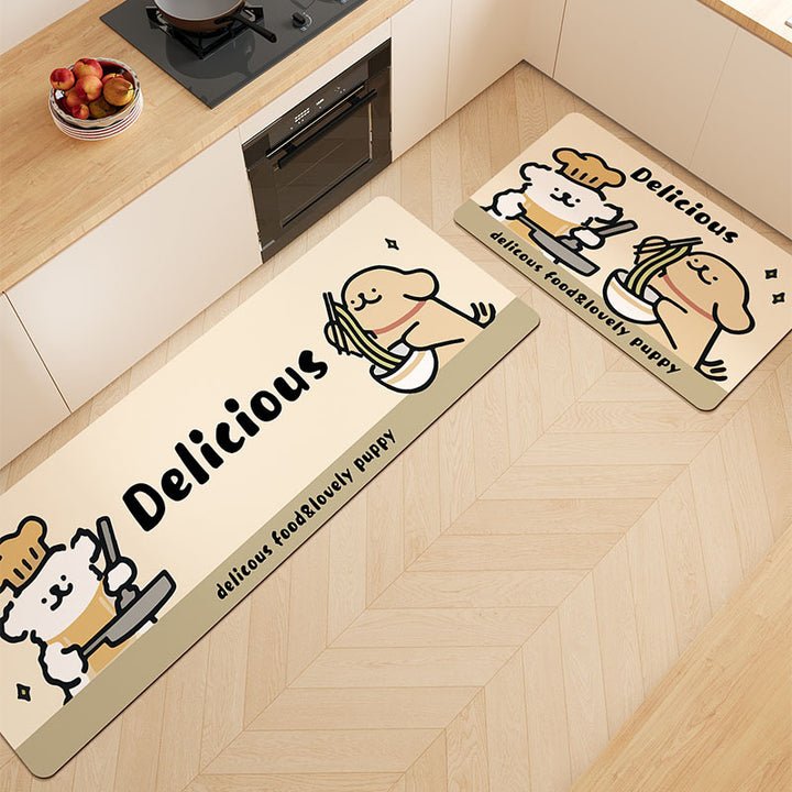 Cartoon Puppy Anti-Fatigue Kitchen Mat Set with Non-Slip Backing