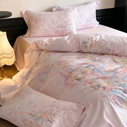 Seidene Satin Blumen Bettbezug Set mit Satin-Gewebe Kissenbezügen