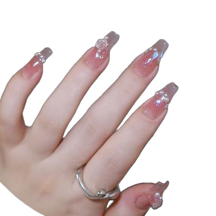 Dekoratives Press-On-Nagelset mit Strass-Akzenten Karnz