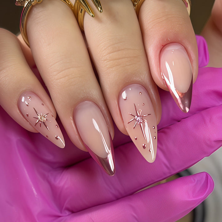 Elegantes Stiletto Press-On Nagelset mit Sternakzenten Karnz