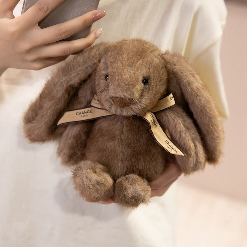 Squat Plush Bunny Cuddle Doll mit langen hängenden Ohren, gewichtetem Boden und Grosgrain-Band Karnz