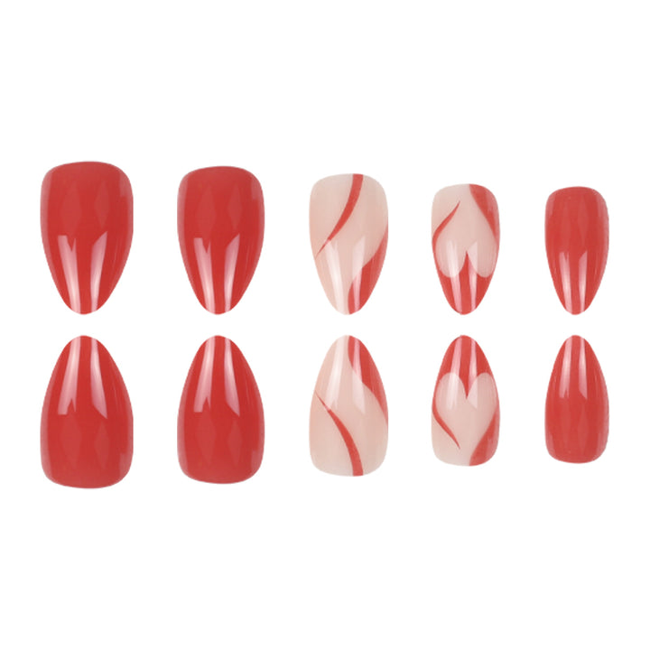 Elegante Stiletto Press-On Nägel mit künstlerischem Grafikdesign Karnz