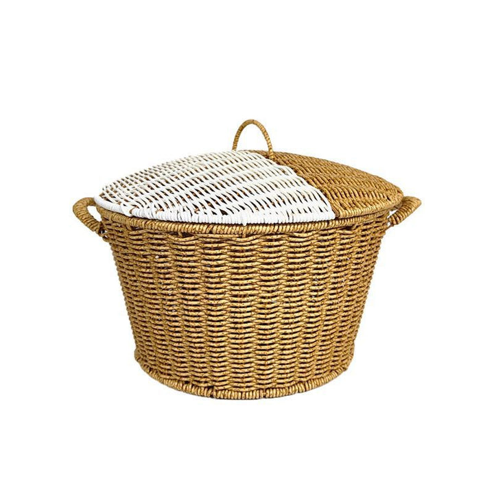 Damen Rattankorb mit Deckel und trendigen Griffen Karnz