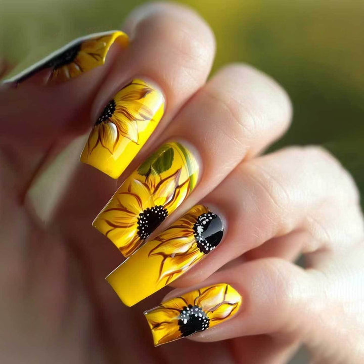 Künstlerisches Sonnenblumen Acryl Nagelkunst Set