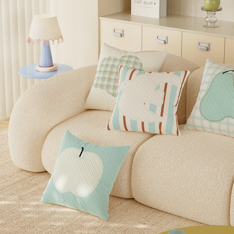 Decorative Cotton-Linen Throw Pillow Cover Set with Pastel Shape Motifs and Quilted Texture