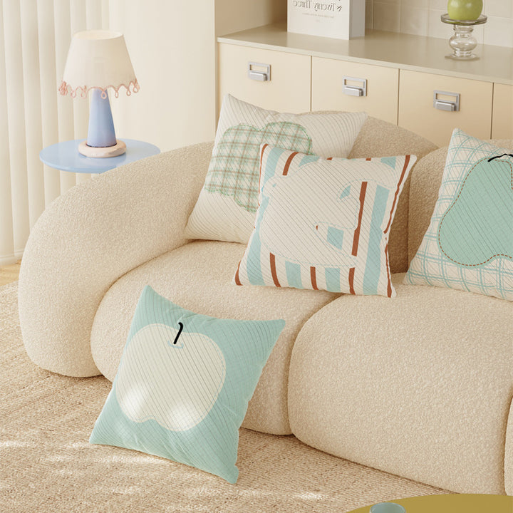 Decorative Cotton-Linen Throw Pillow Cover Set with Pastel Shape Motifs and Quilted Texture