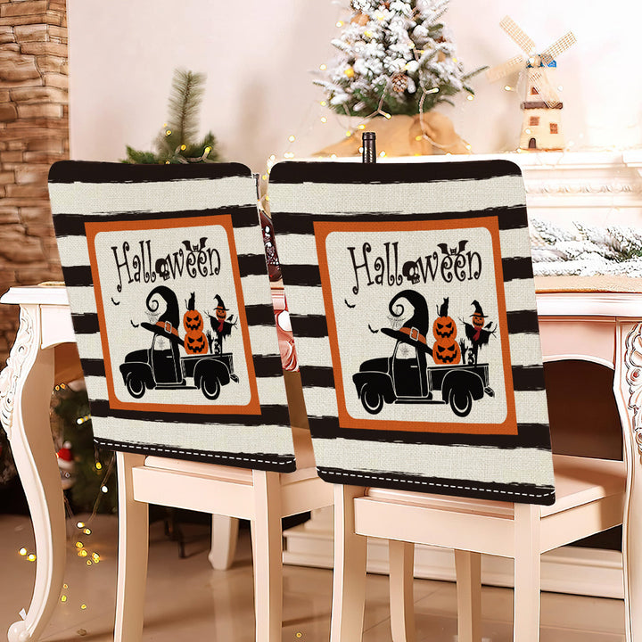 festliche Halloween-Stuhlhussen aus dehnbarem Polyester mit Hexenhut- und Schriftzug-Motiv
