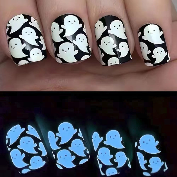 Glow-in-the-Dark-Geister-Themen-Press-On-Nagelkunst Karnz