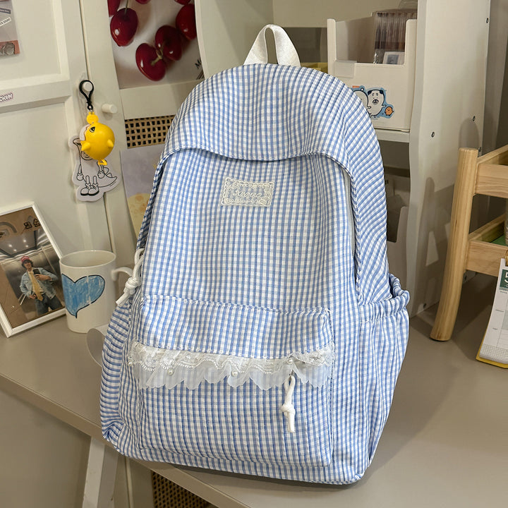 Charmantes gestreiftes Rucksack mit Spitzenbesatz Karnz