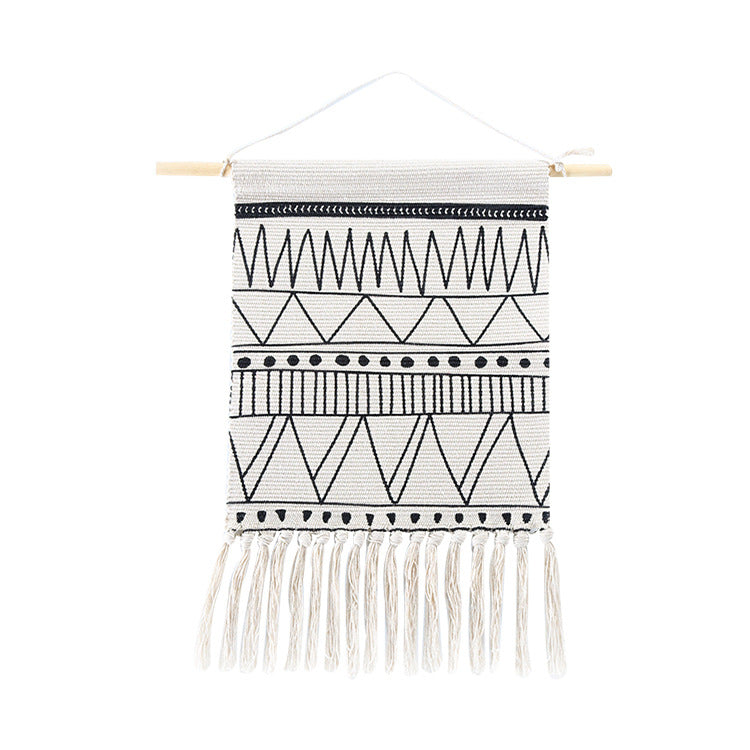 Gewebter Boho-Wandbehang mit Fransen und grafischem Ethno-Muster Karnz