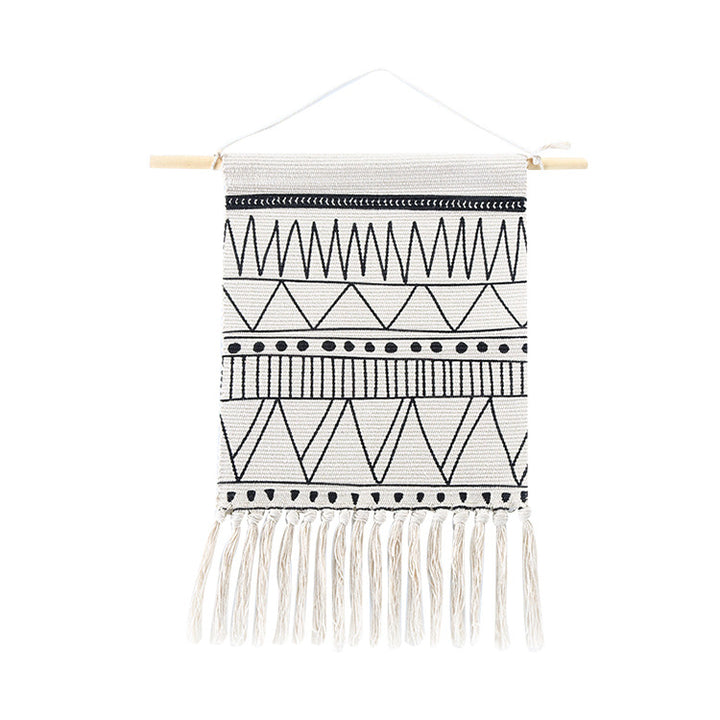Gewebter Boho-Wandbehang mit Fransen und grafischem Ethno-Muster Karnz