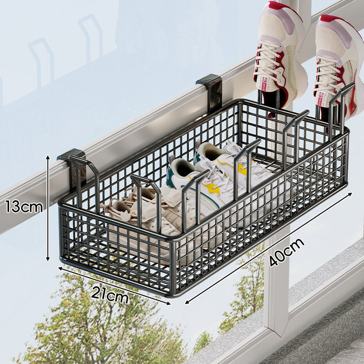 Über-Rail Balkon Schuh-Trocknungs- und Aufbewahrungskorb mit geteilten Mesh-Fächern