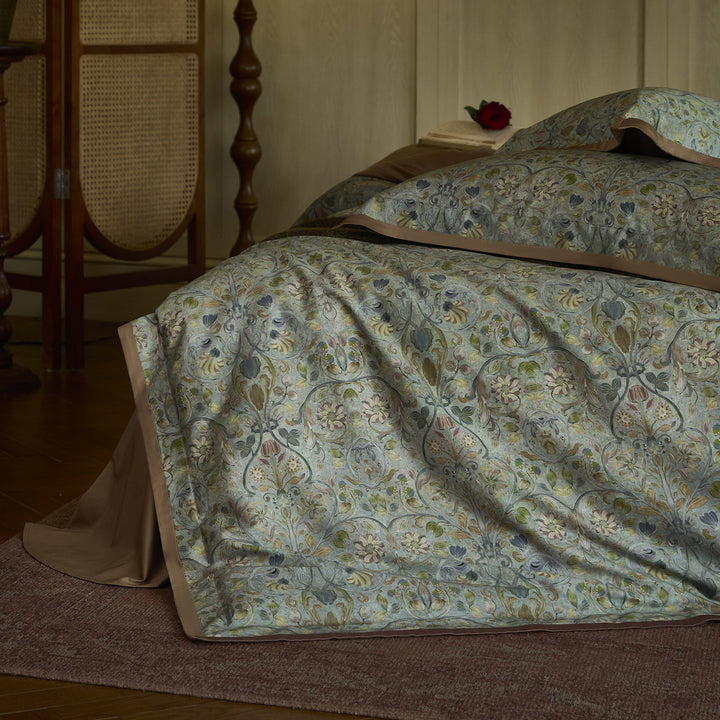 Paisley Jacquard-Satin Bettbezugset mit Paspelrand und passenden Kissenbezügen