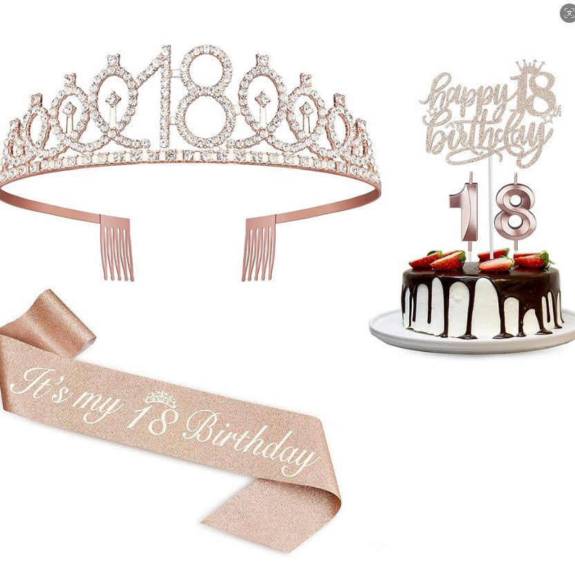 Damen Glitzernde 18. Geburtstagskrone mit festlichem Sash Karnz