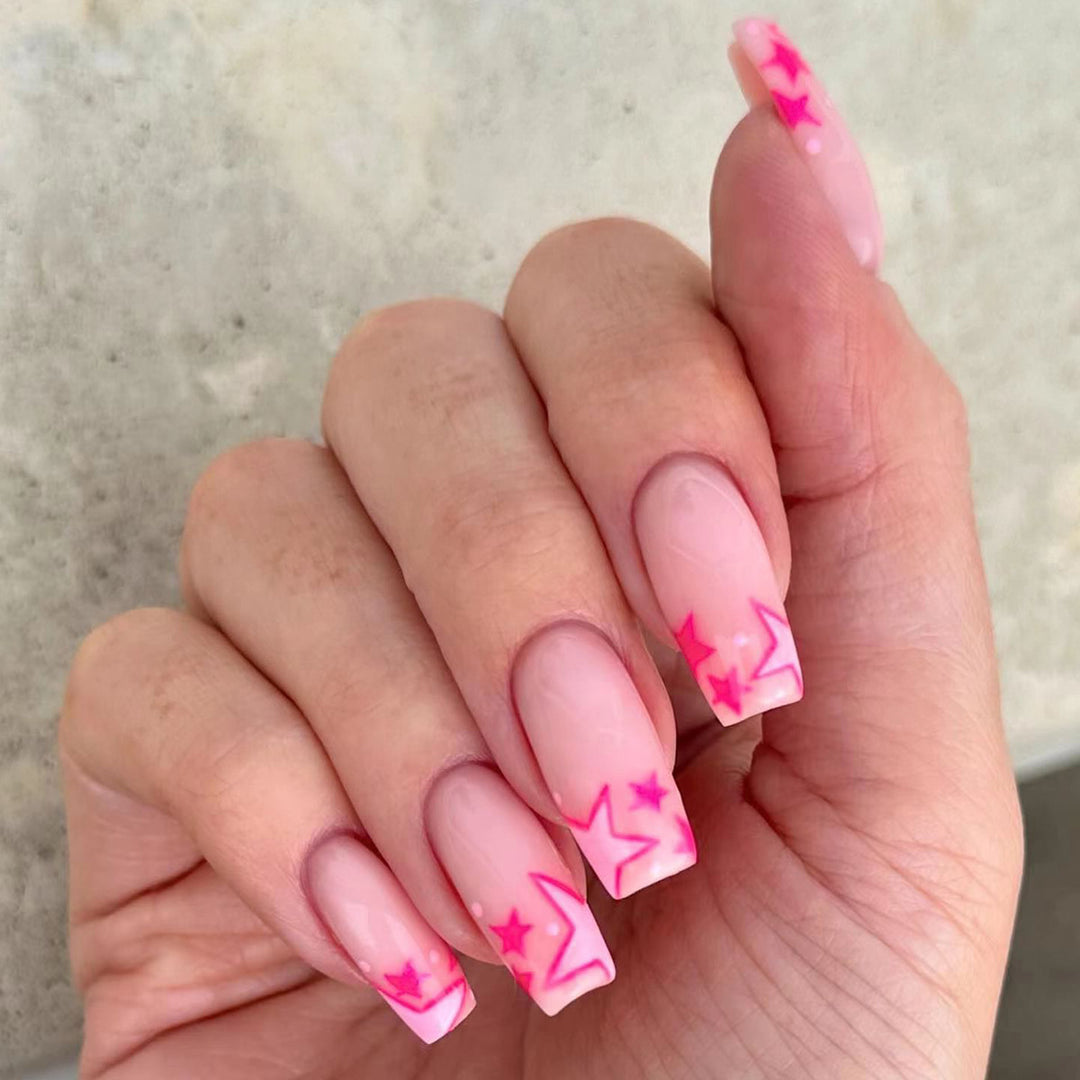 Kunstvolle Nagelkunst mit neonfarbenen Sternen Karnz