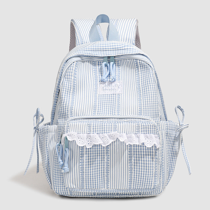Stylischer gestreifter Rucksack mit Spitzenbesatz Karnz