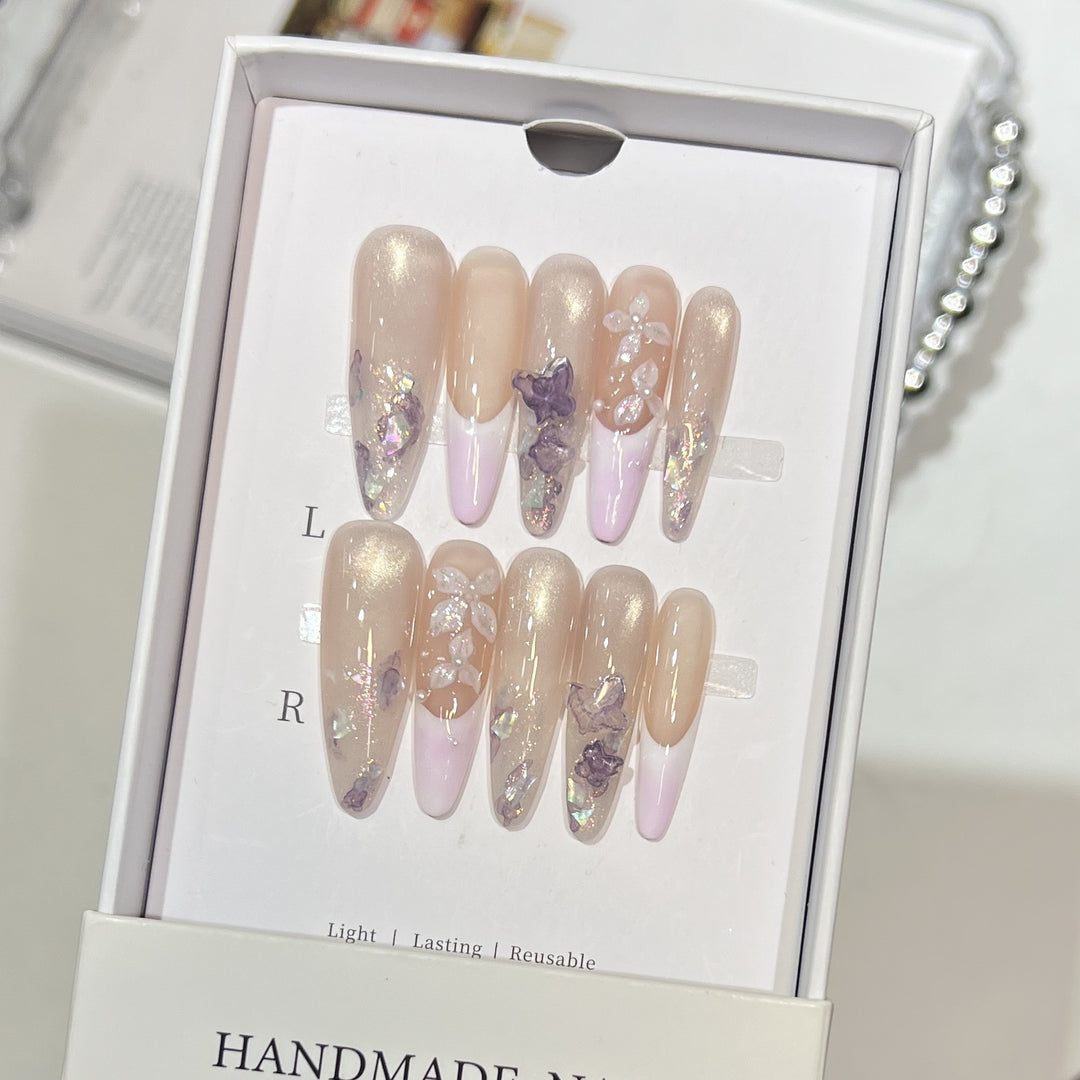 Elegantes Dekoratives Florales Press-On Nagelset