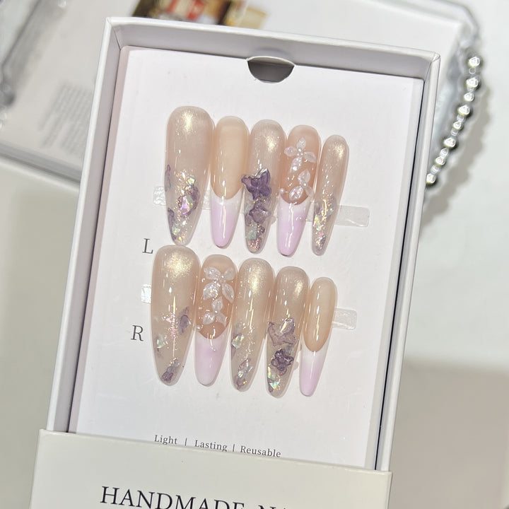 Elegantes Dekoratives Florales Press-On Nagelset