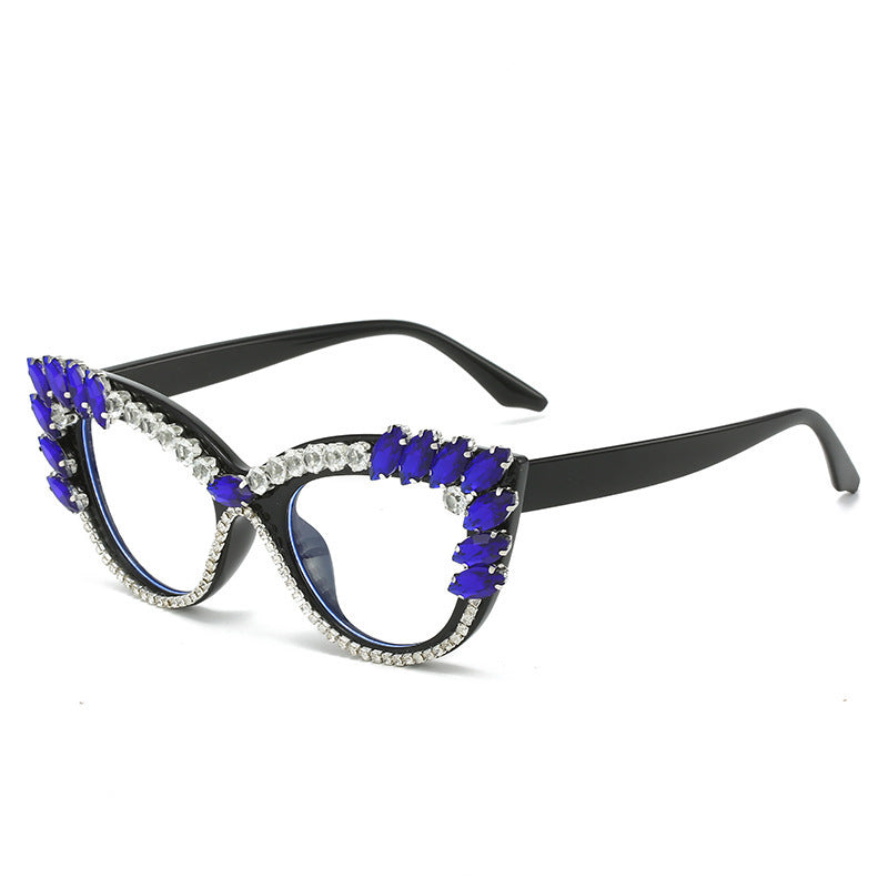 Damen Glamouröse Cat-Eye Sonnenbrille mit Kristallverzierung Karnz