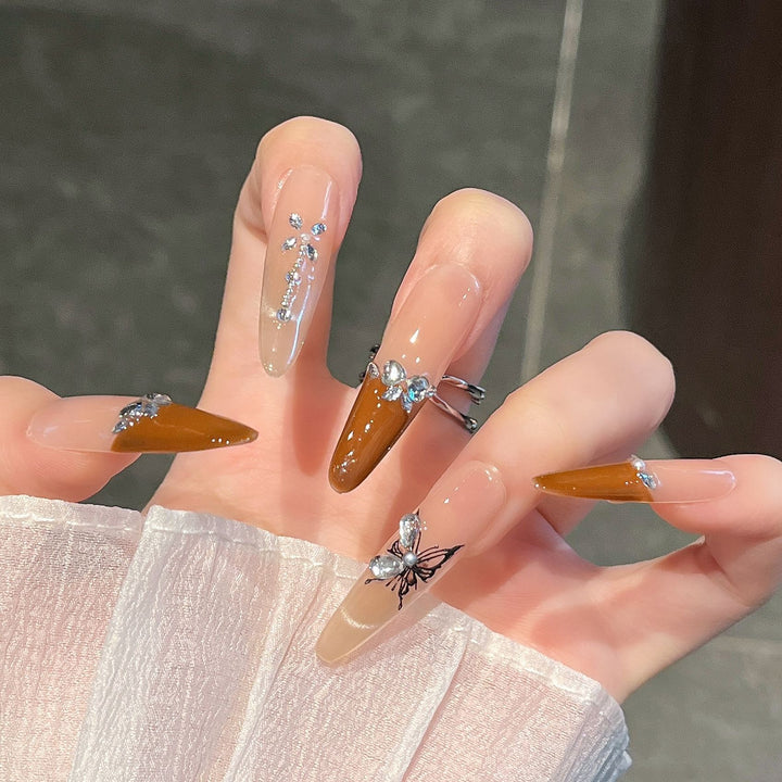 Künstlerische 3D Schmetterling und Edelstein Press-On Nagelverlängerungen Karnz