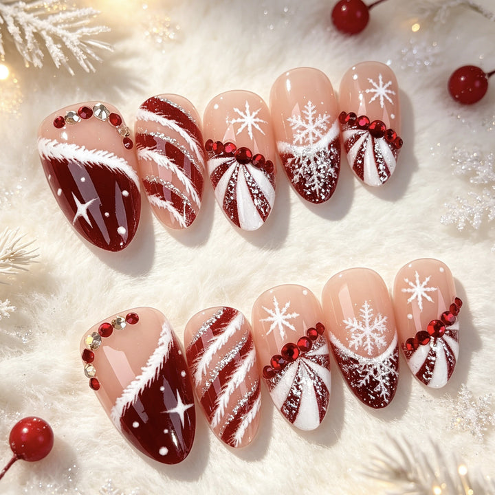 Festliches Zuckerstangen-Press-On-Nagelset