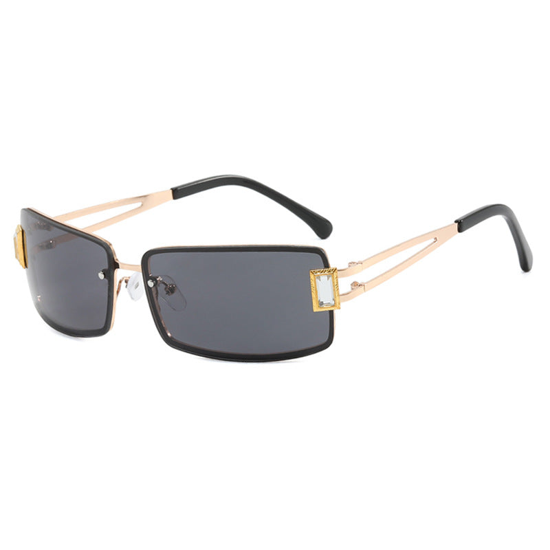 Damen stilvolle Sonnenbrille mit eleganten trapezförmigen Gläsern und filigranem Metallrahmen Karnz