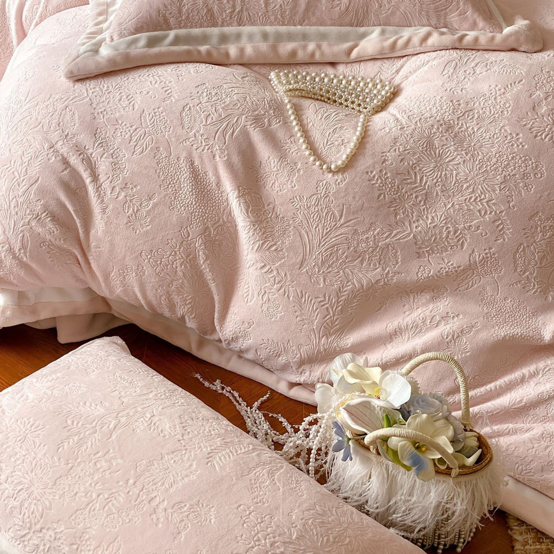 Bestickte Jacquard Blumenduvetbezugset mit Samt-Kante und Perlenapplikation