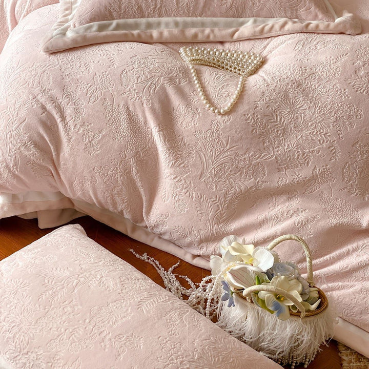 Bestickte Jacquard Blumenduvetbezugset mit Samt-Kante und Perlenapplikation