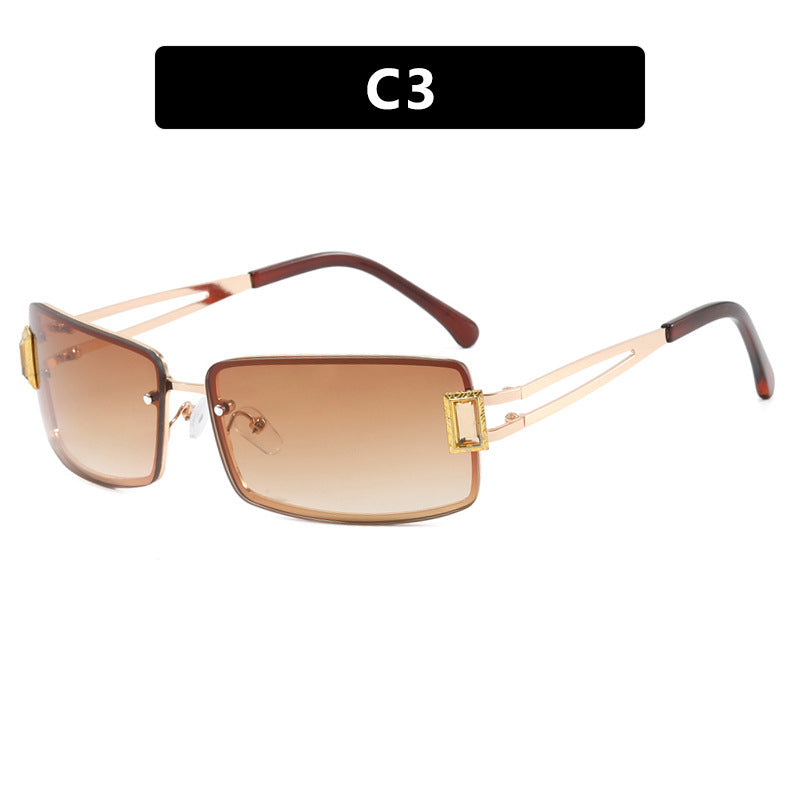 Damen stilvolle Sonnenbrille mit eleganten trapezförmigen Gläsern und filigranem Metallrahmen Karnz