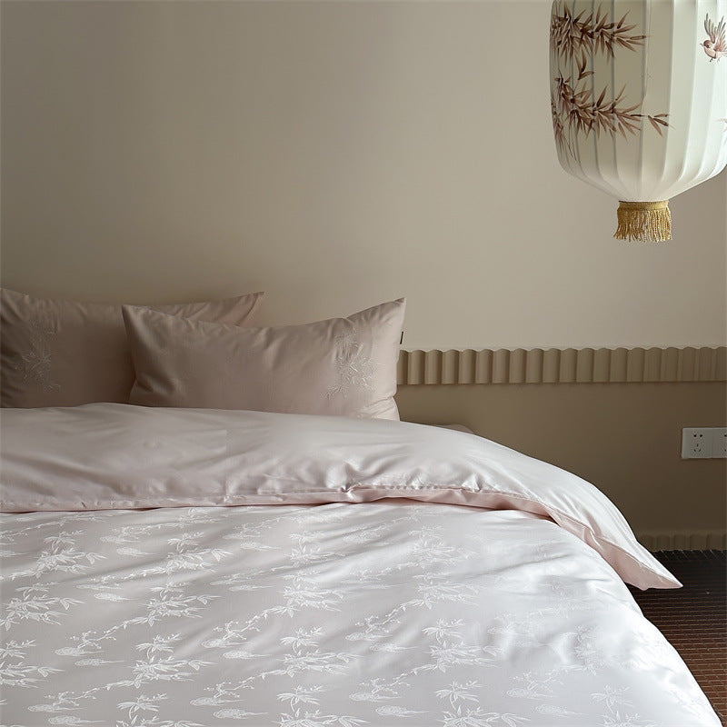 Luxuriöses Baumwollsatin-Bettwäscheset mit feinem Jacquard-Blumenrelief und seidigem Finish